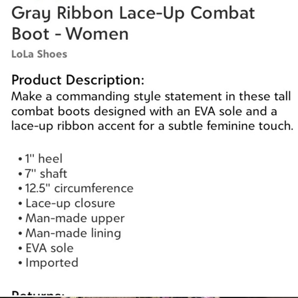 NWOT Grey Lace Up Combat Boots - Picture 4 of 8